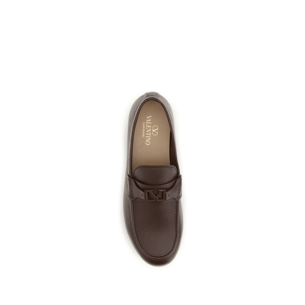 Valentino Garavani Brungrå Slip-On Loafers i Hjorteskinn