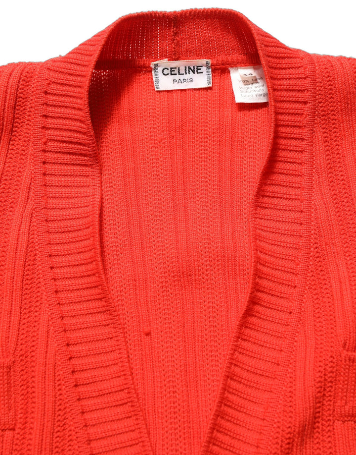 Celine rød ullstrikket cardigan med knappebesetning