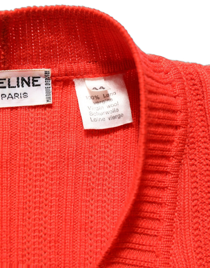 Celine rød ullstrikket cardigan med knappebesetning