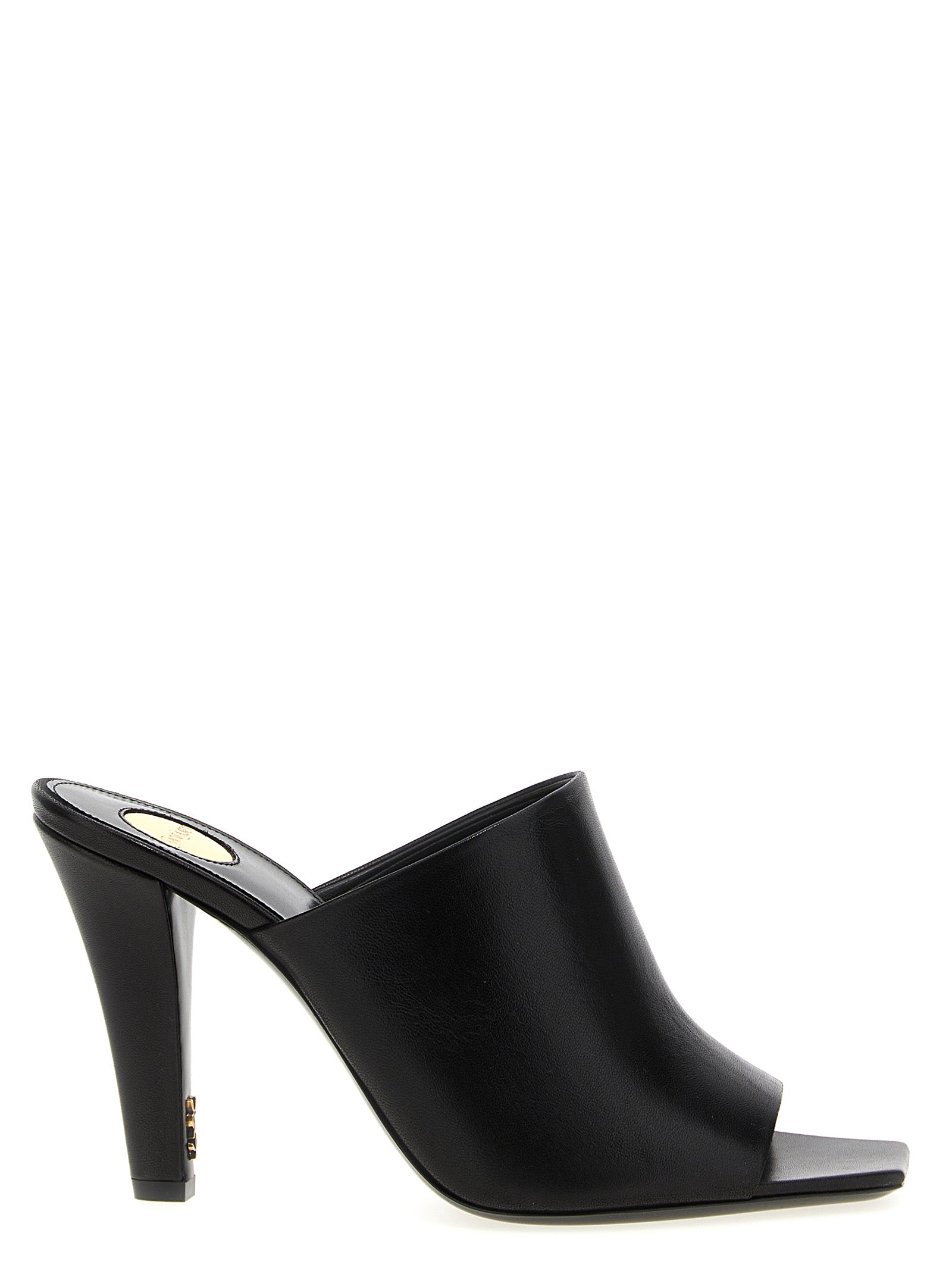 Black Leather Stiletto Heel Sandals