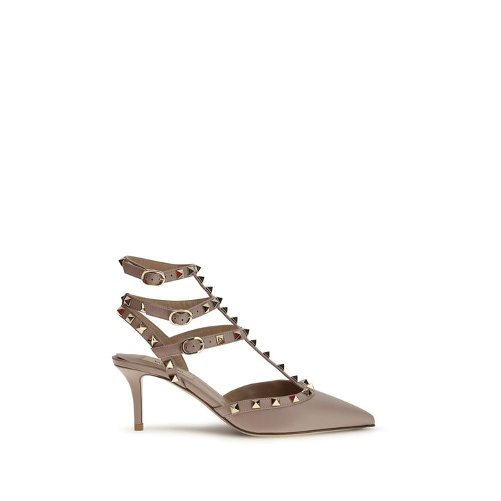 Valentino Garavani Beige Kalveskinn Bos Taurus Pumps med Mellomhøy Hæl