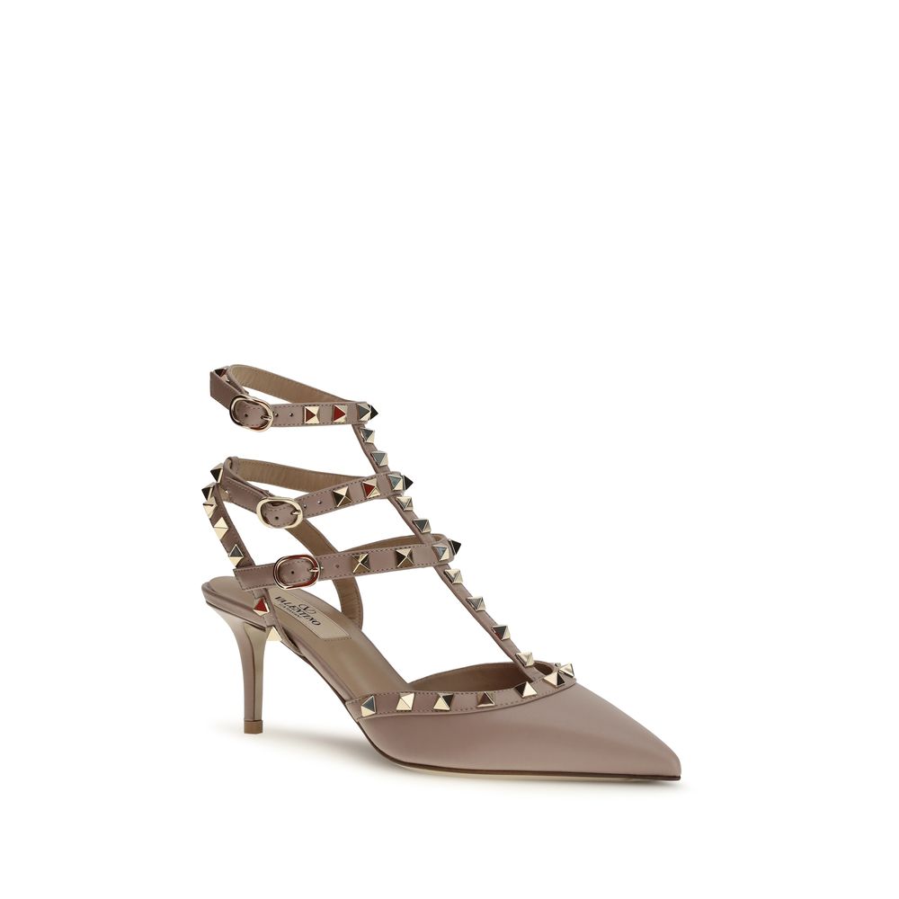 Valentino Garavani Beige Kalveskinn Bos Taurus Pumps med Mellomhøy Hæl