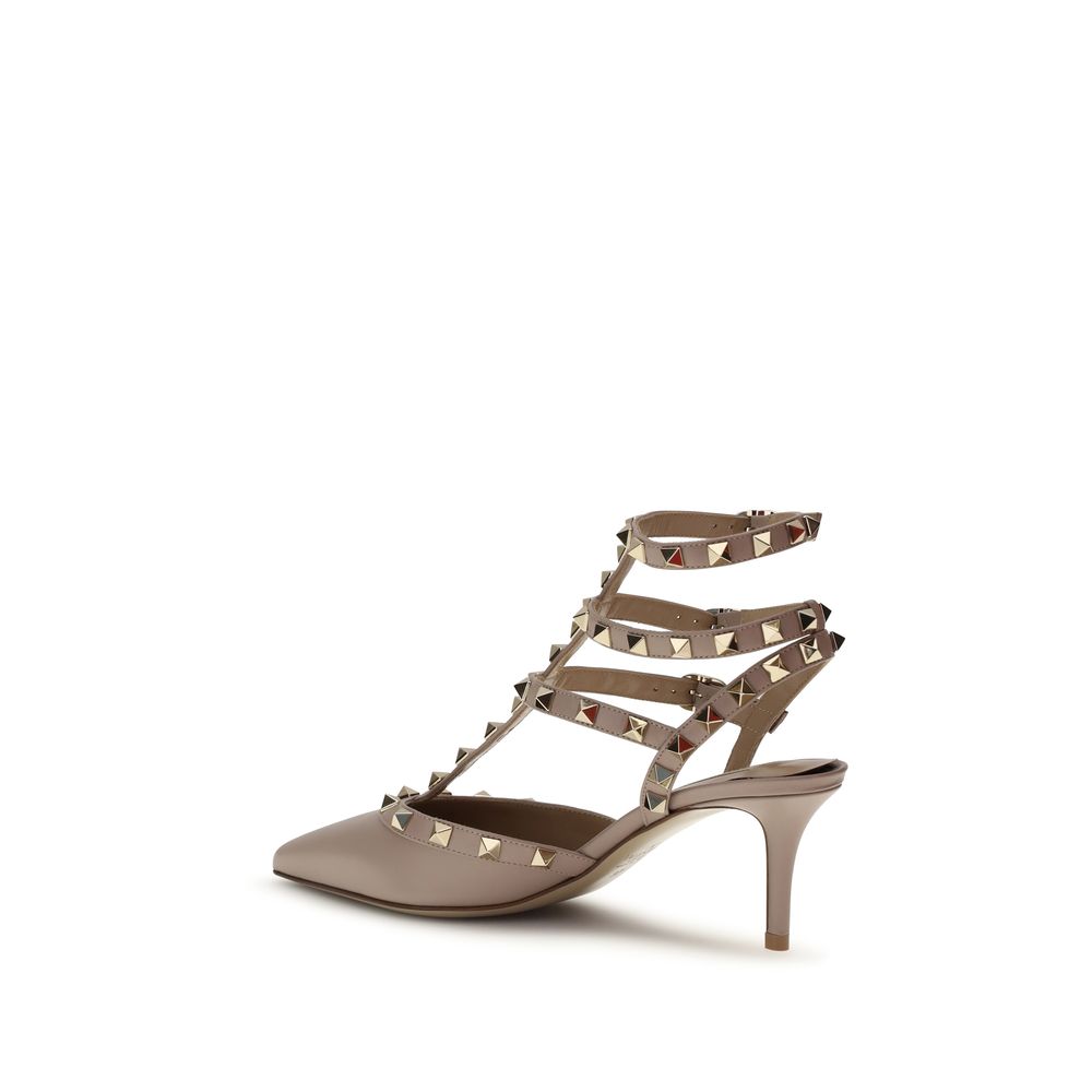 Valentino Garavani Beige Kalveskinn Bos Taurus Pumps med Mellomhøy Hæl