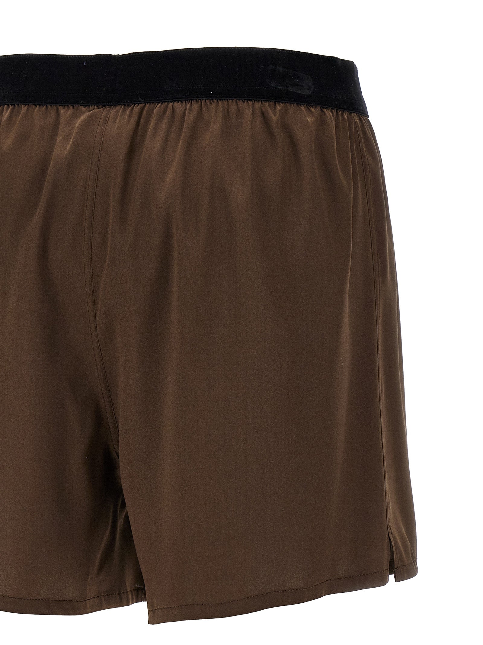 Brown Silk Bermuda Shorts