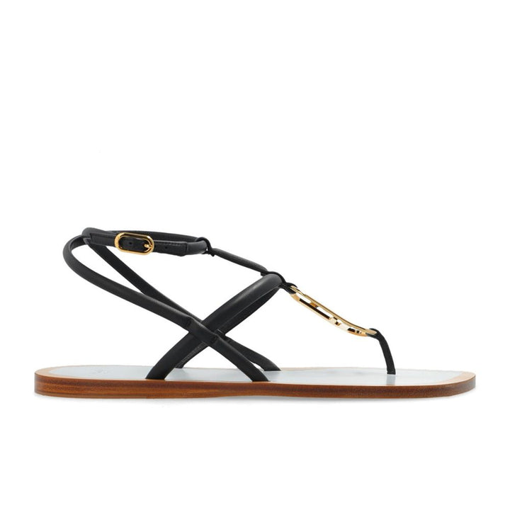 Fendi flate sandaler i sort skinn