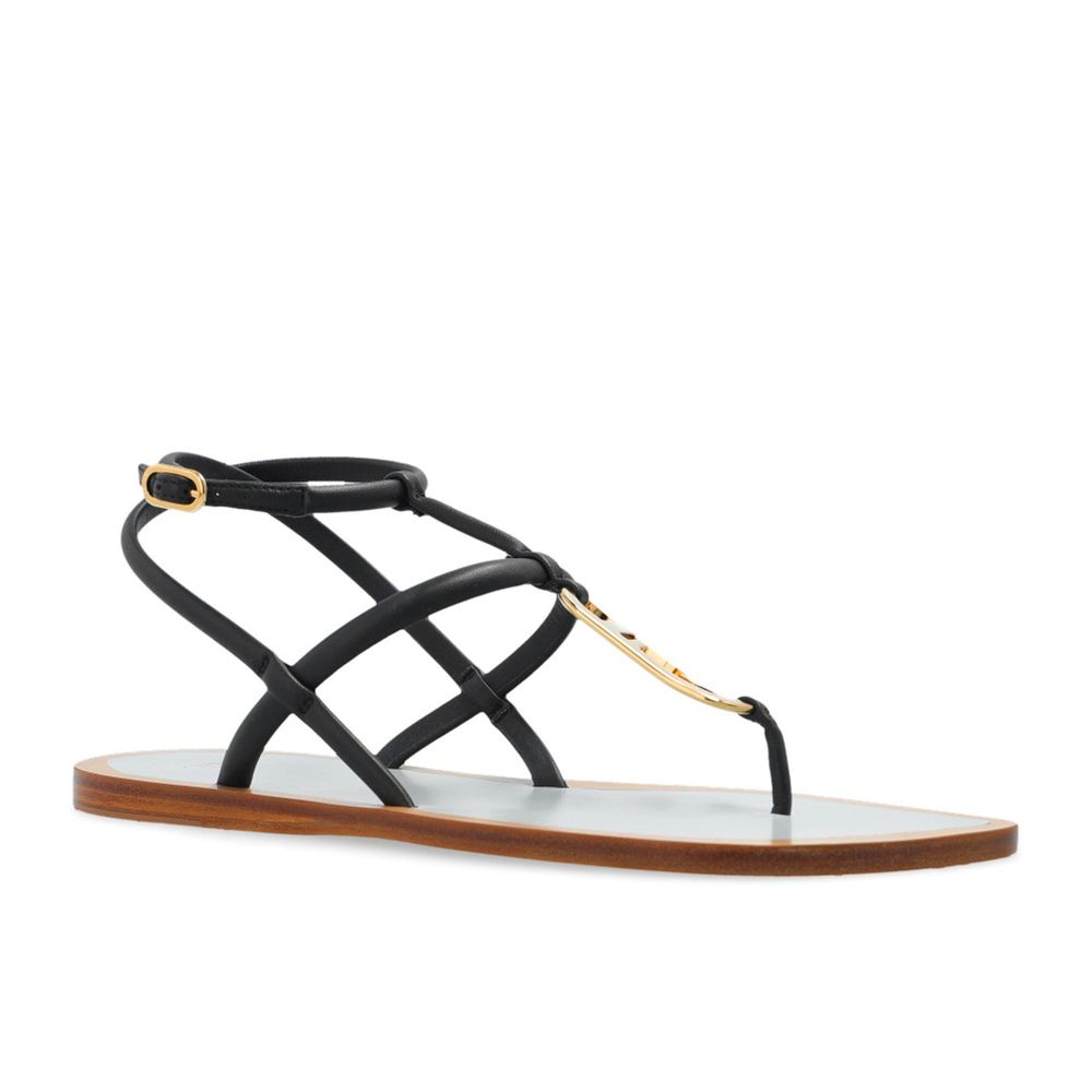 Fendi flate sandaler i sort skinn