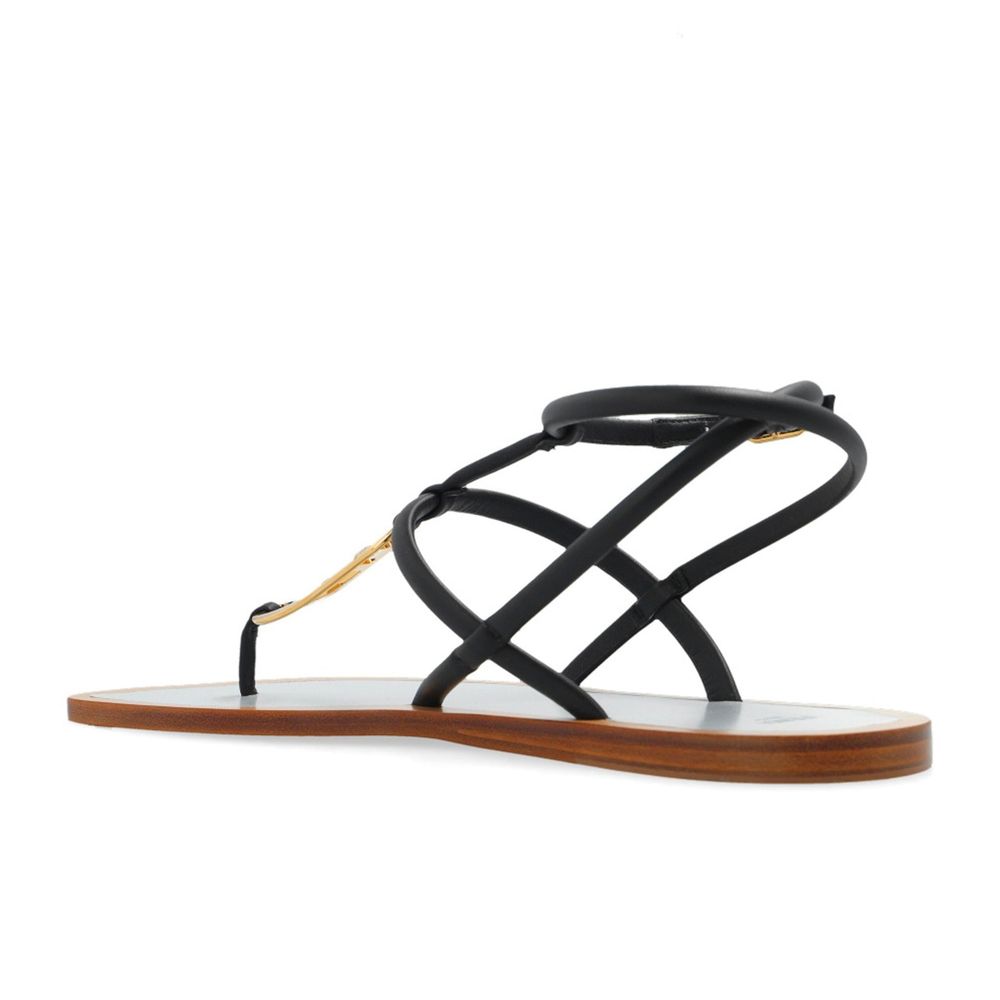 Fendi flate sandaler i sort skinn