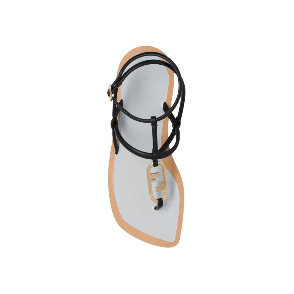 Fendi flate sandaler i sort skinn