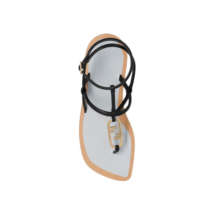 Fendi flate sandaler i sort skinn