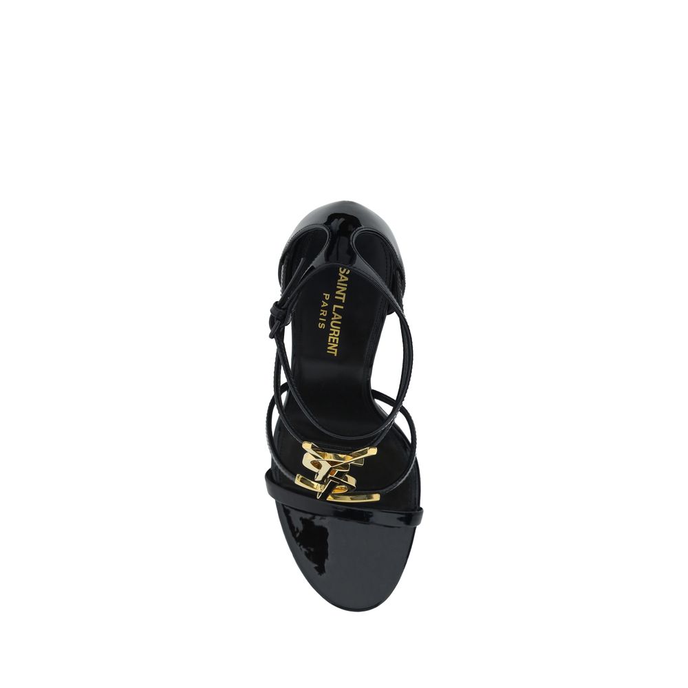 Saint Laurent sorte sandaler med stiletthæl i kalveskinn (Bos Taurus)