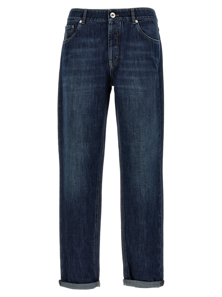 Blue Cotton Straight-Leg Jeans