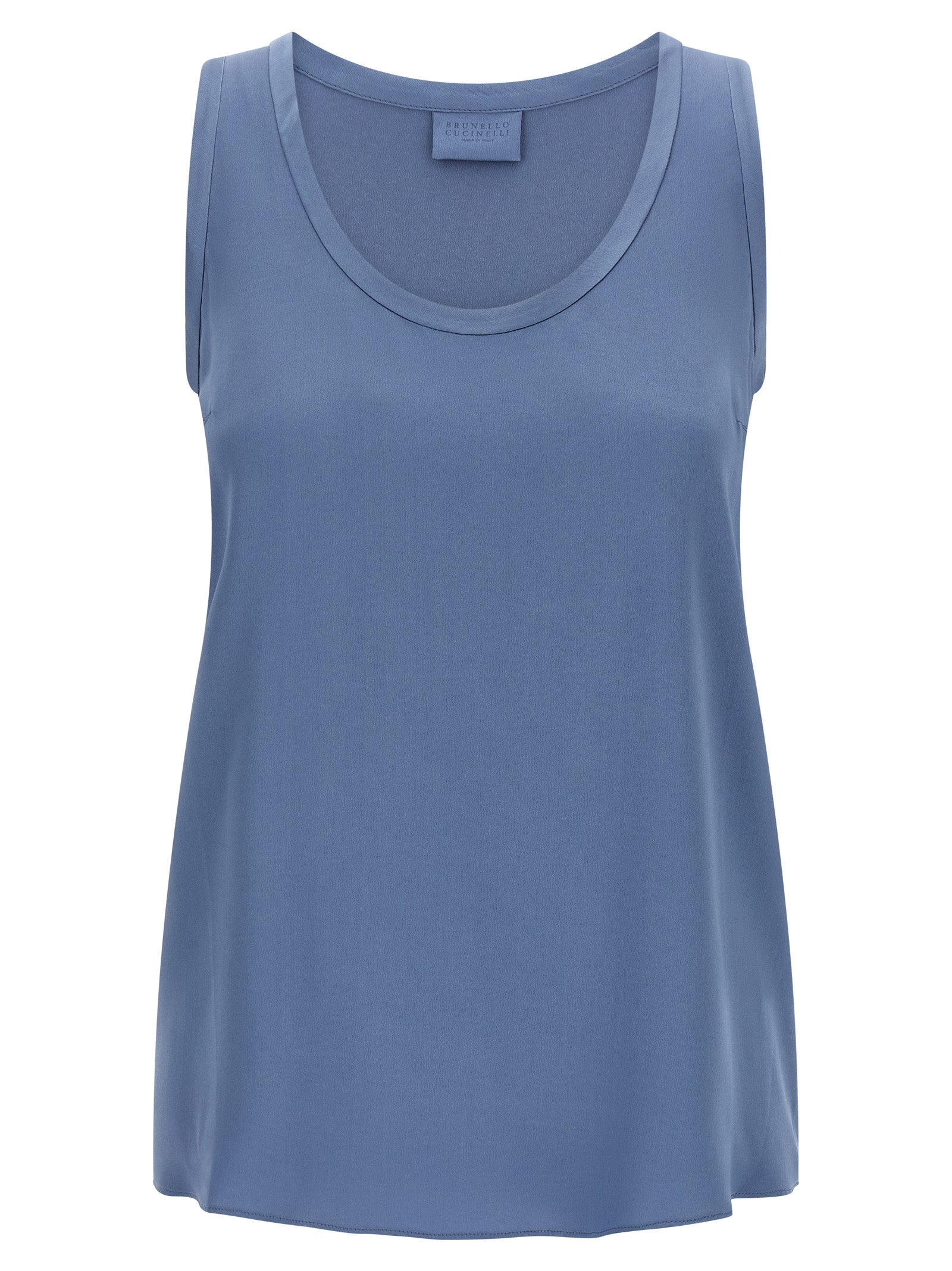 Blue Silk Sleeveles T-Shirt