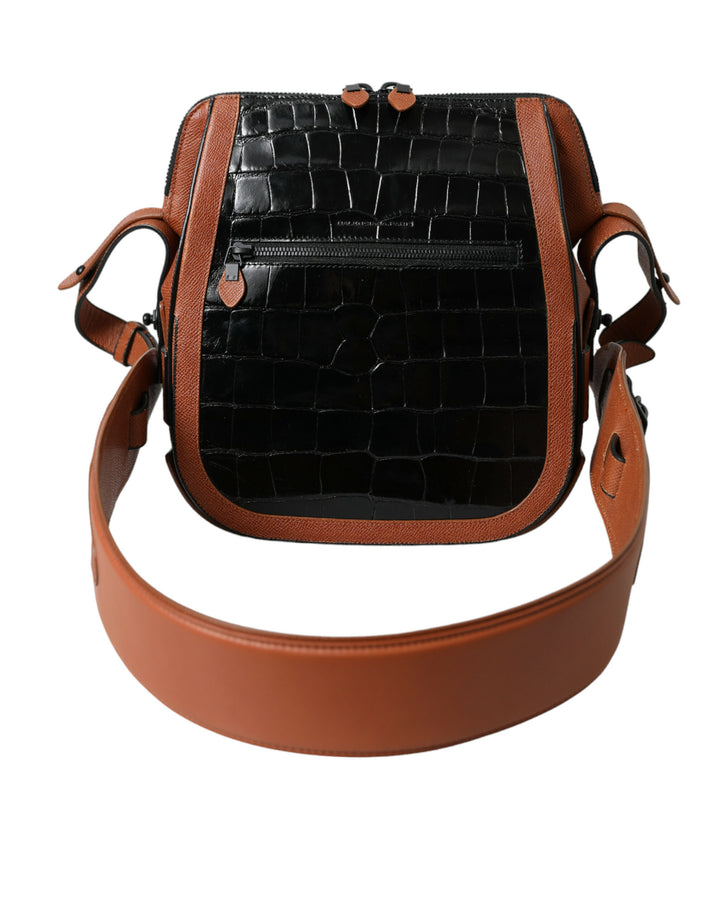 Balenciaga svart brunt eksotisk skinn vertikal crossbody-veske