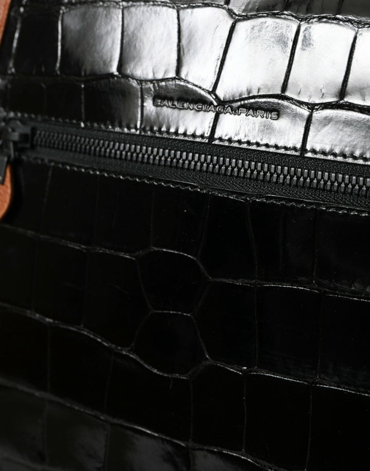 Balenciaga svart brunt eksotisk skinn vertikal crossbody-veske