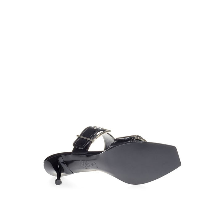 Black Leather Stiletto Heel Sandals