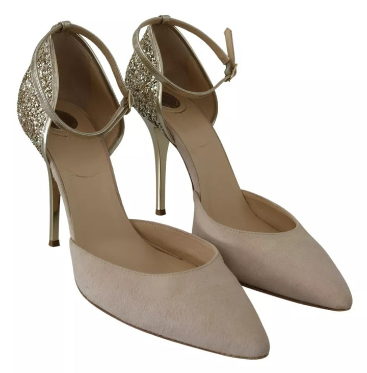 Elisabetta Franchi Beige Lin Høye Hæler med Ankelrem