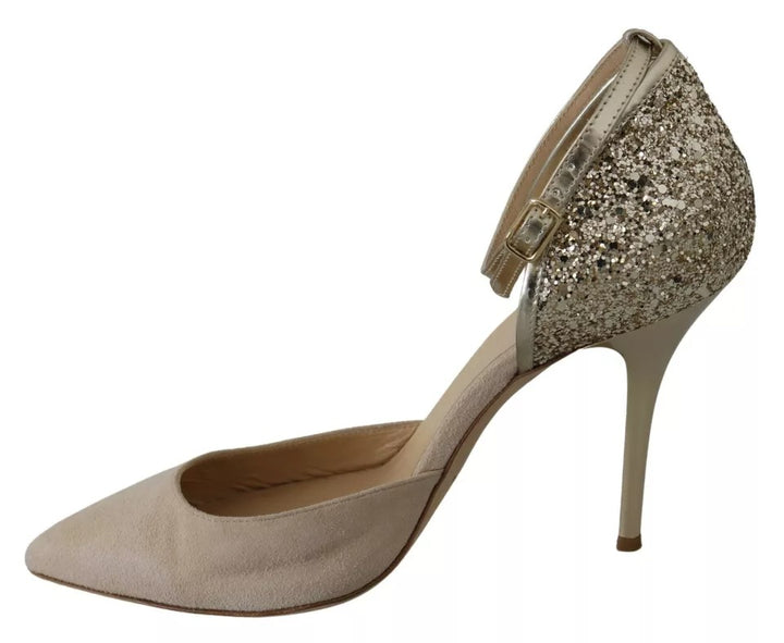 Elisabetta Franchi Beige Lin Høye Hæler med Ankelrem