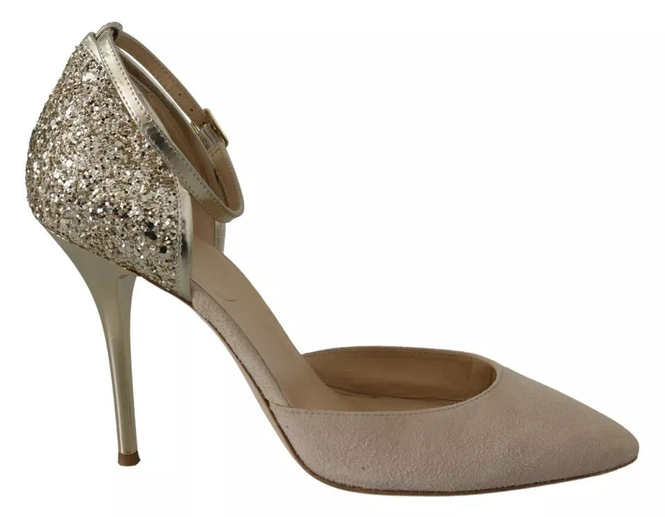 Elisabetta Franchi Beige Lin Høye Hæler med Ankelrem