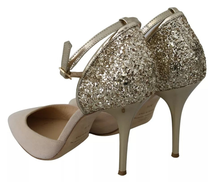 Elisabetta Franchi Beige Lin Høye Hæler med Ankelrem