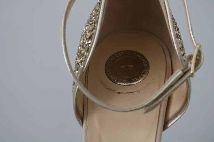 Elisabetta Franchi Beige Lin Høye Hæler med Ankelrem