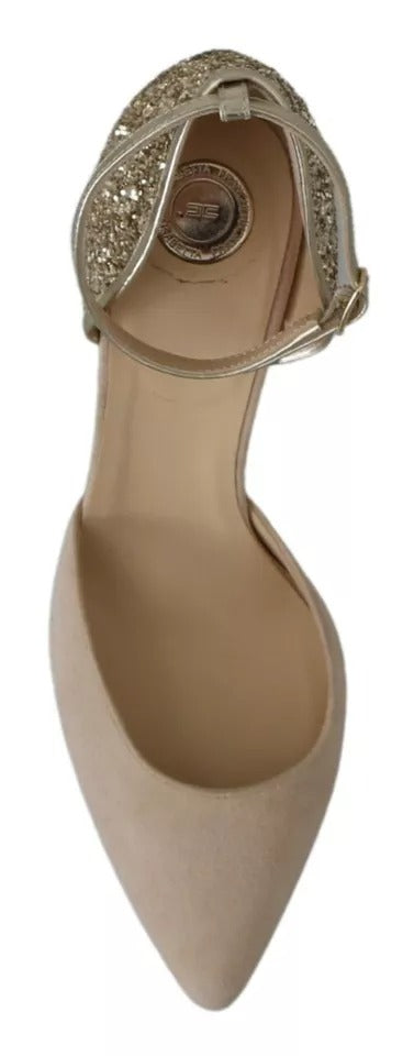 Elisabetta Franchi Beige Lin Høye Hæler med Ankelrem