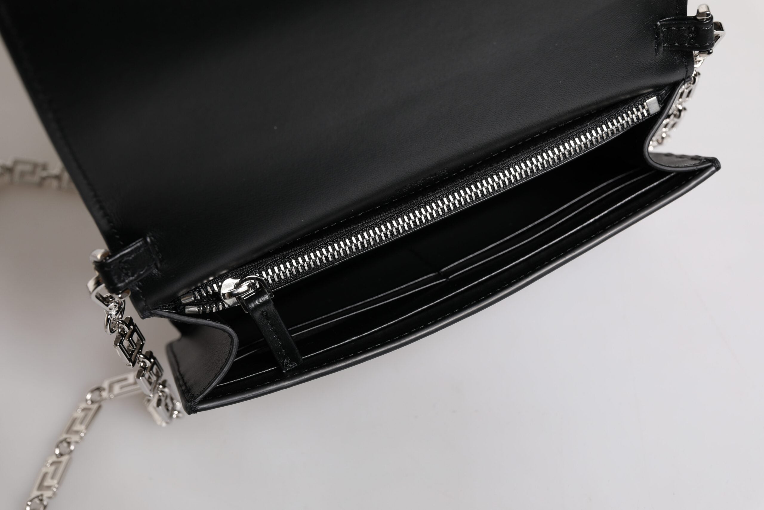 Versace Black Calfskin Leather Chain Strap Shoulder Crossbody Bag