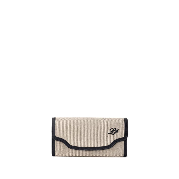 Loro Piana lommebok i beige stoff og skinn
