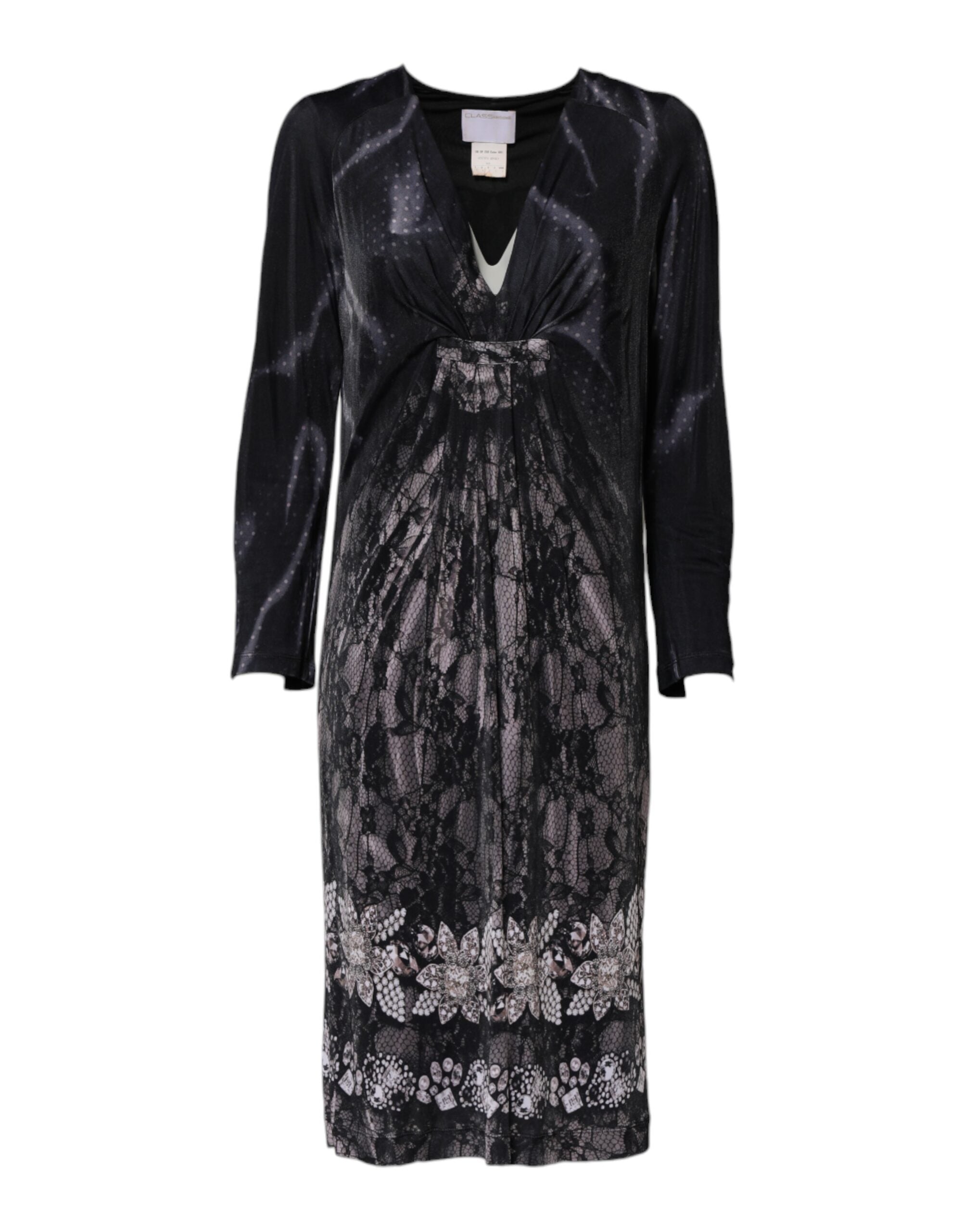 Black Floral Viscose Sheath Midi Dress