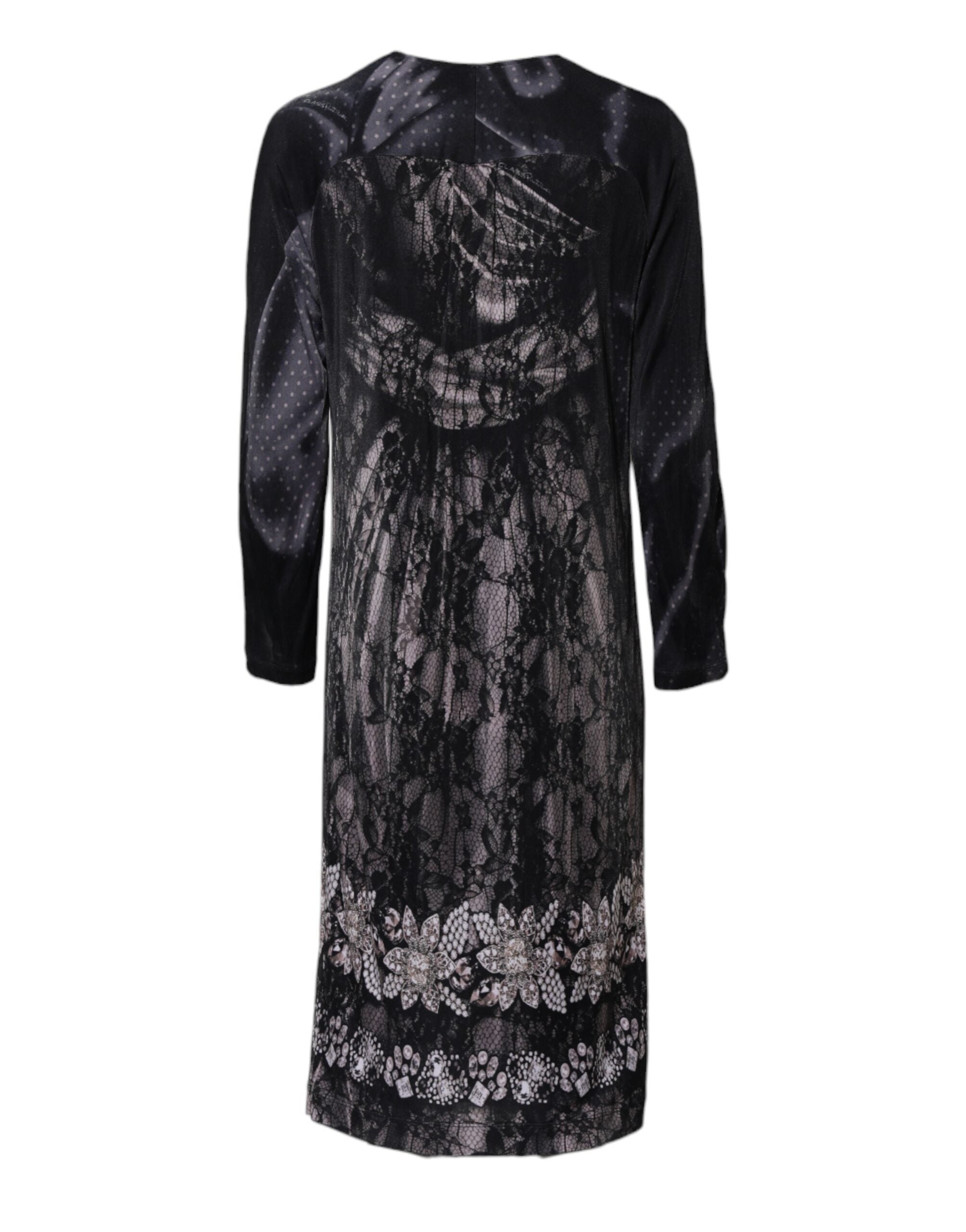 Black Floral Viscose Sheath Midi Dress