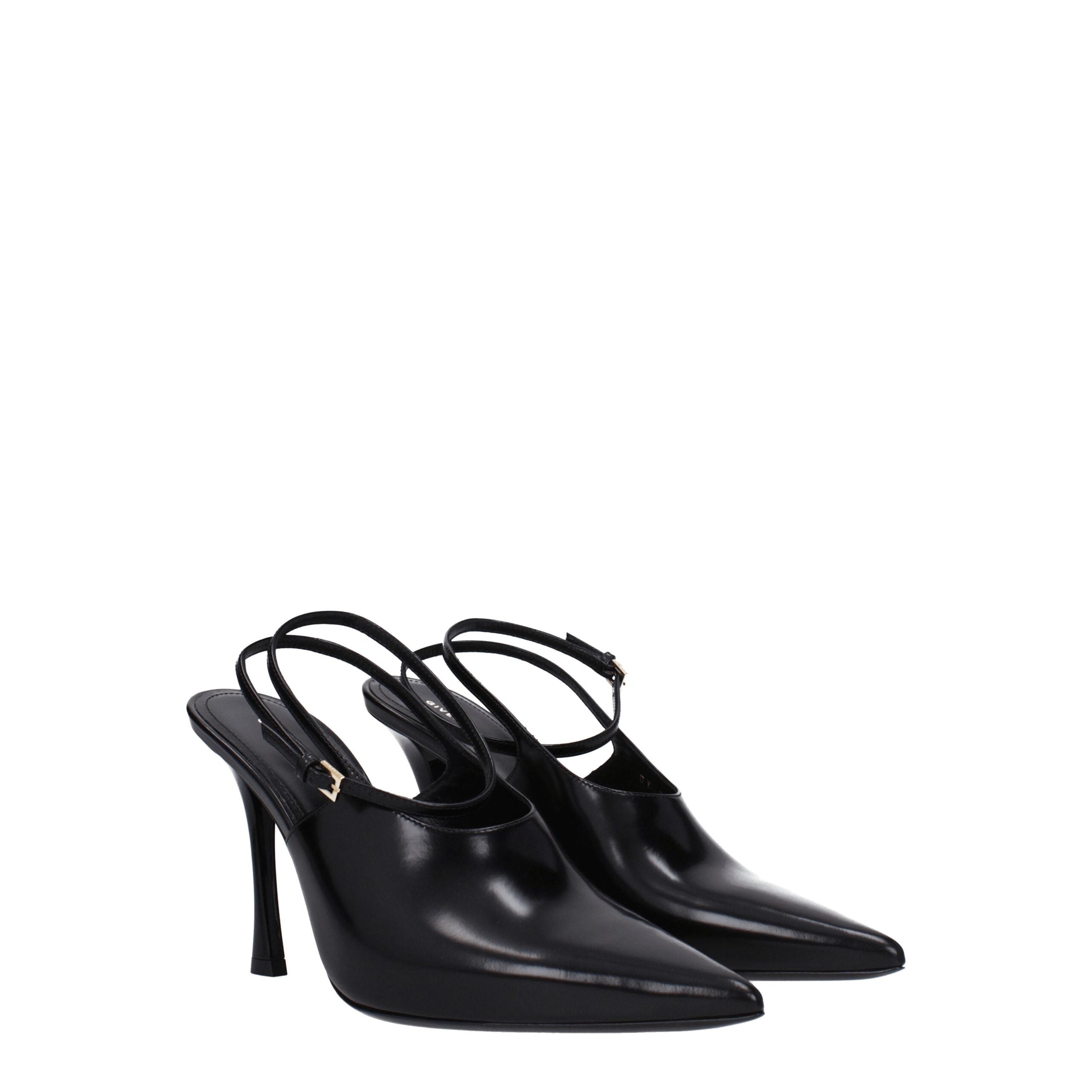Black Leather High Heel Pumps