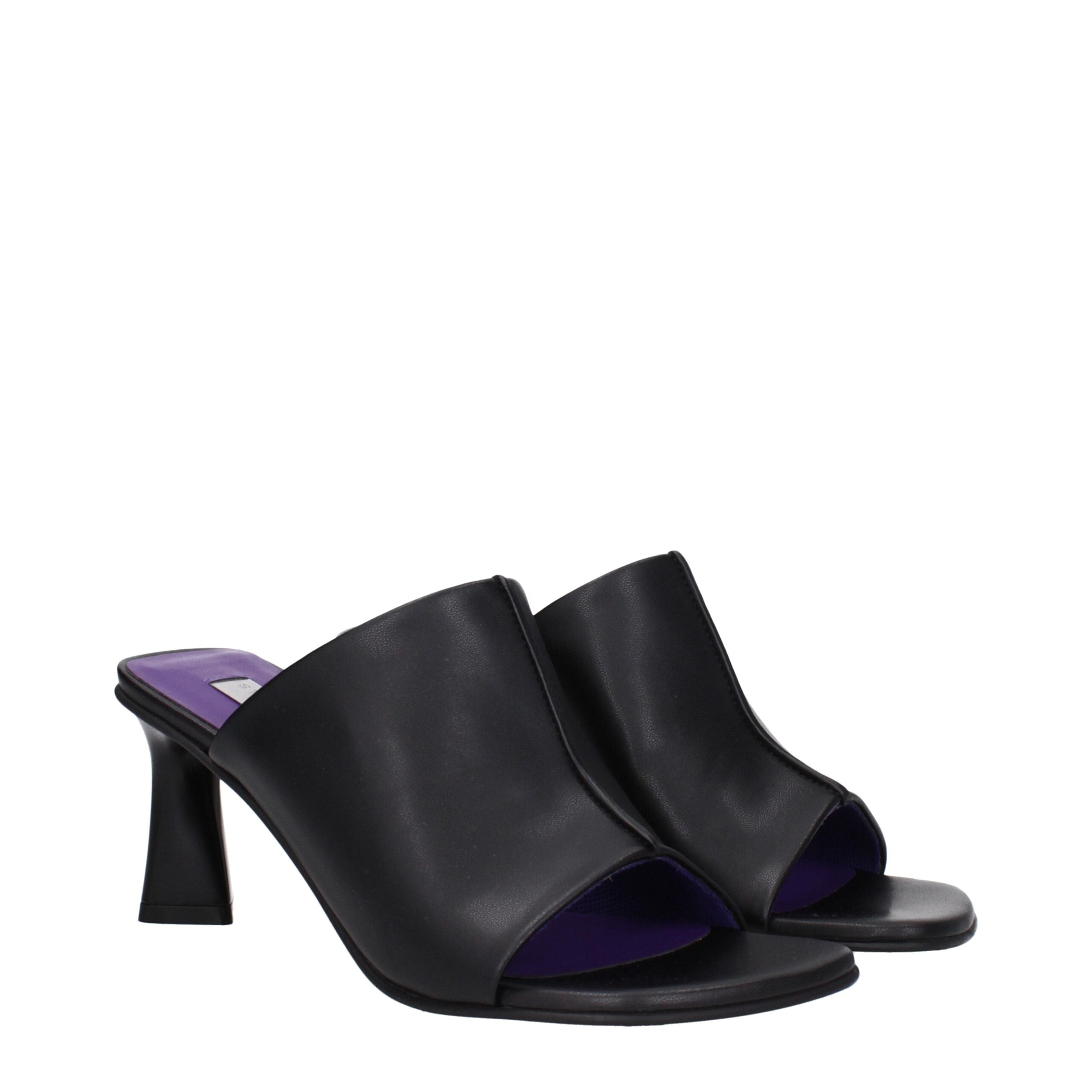 Black Leather Stiletto Heel Sandals