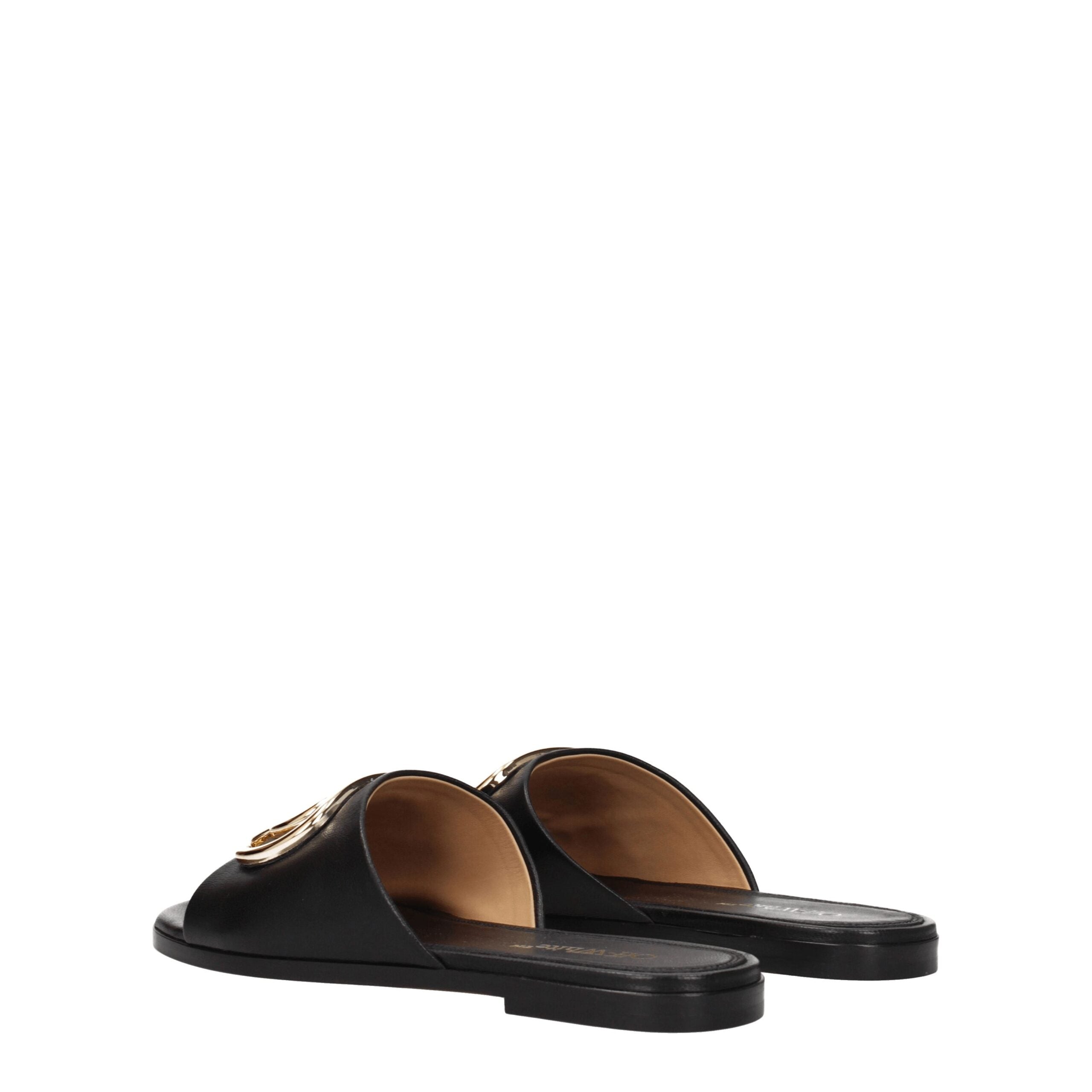 Black Leather Slippers