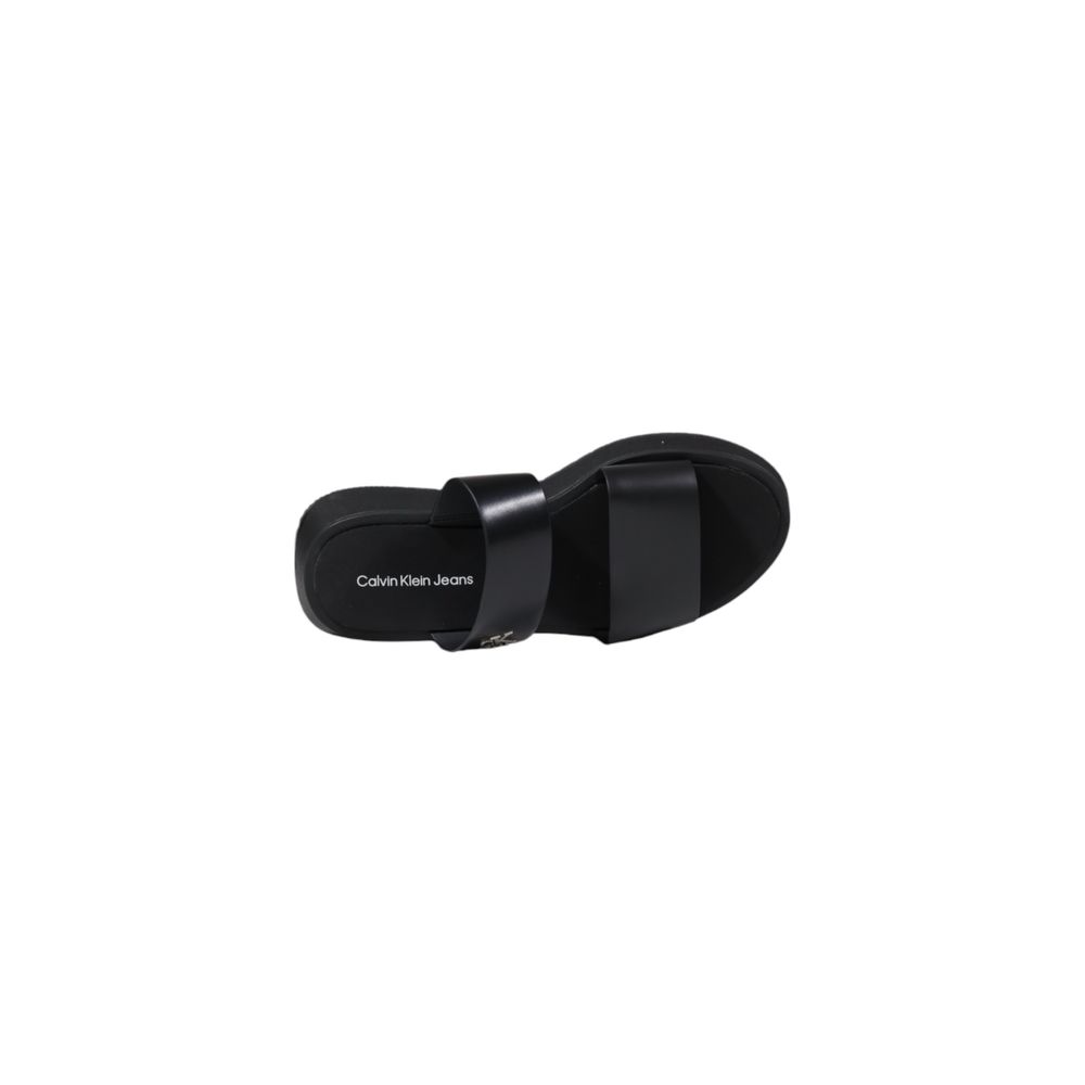 Black Leather Flat Sandals