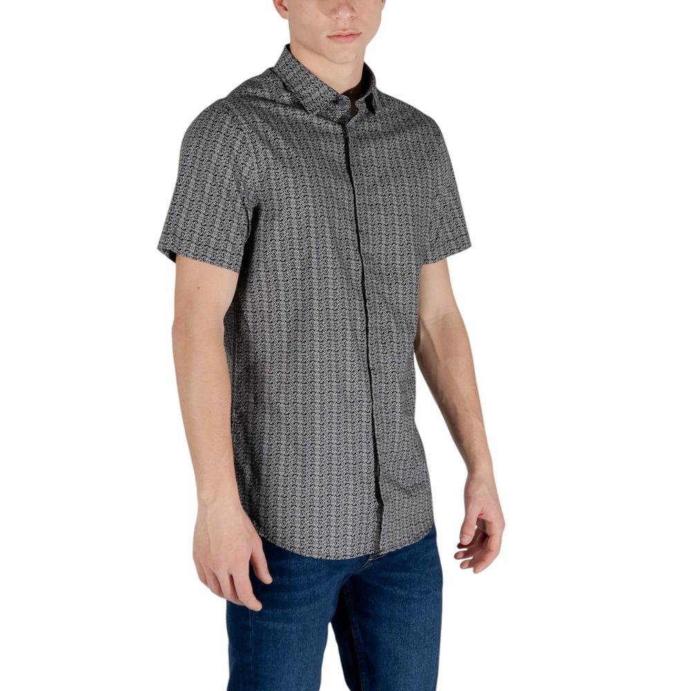 Armani Exchange Svart Kortarmet Bomullsskjorte