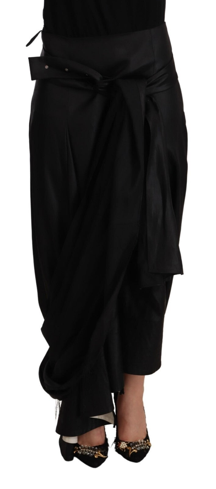 Celine Acetate Black High Waist omslagsskjørt med asymmetrisk kant