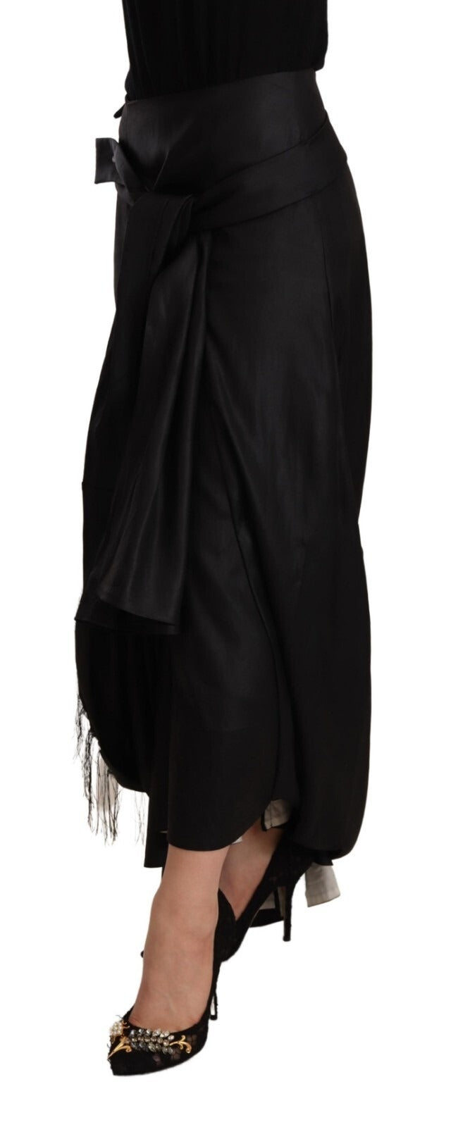 Celine Acetate Black High Waist omslagsskjørt med asymmetrisk kant