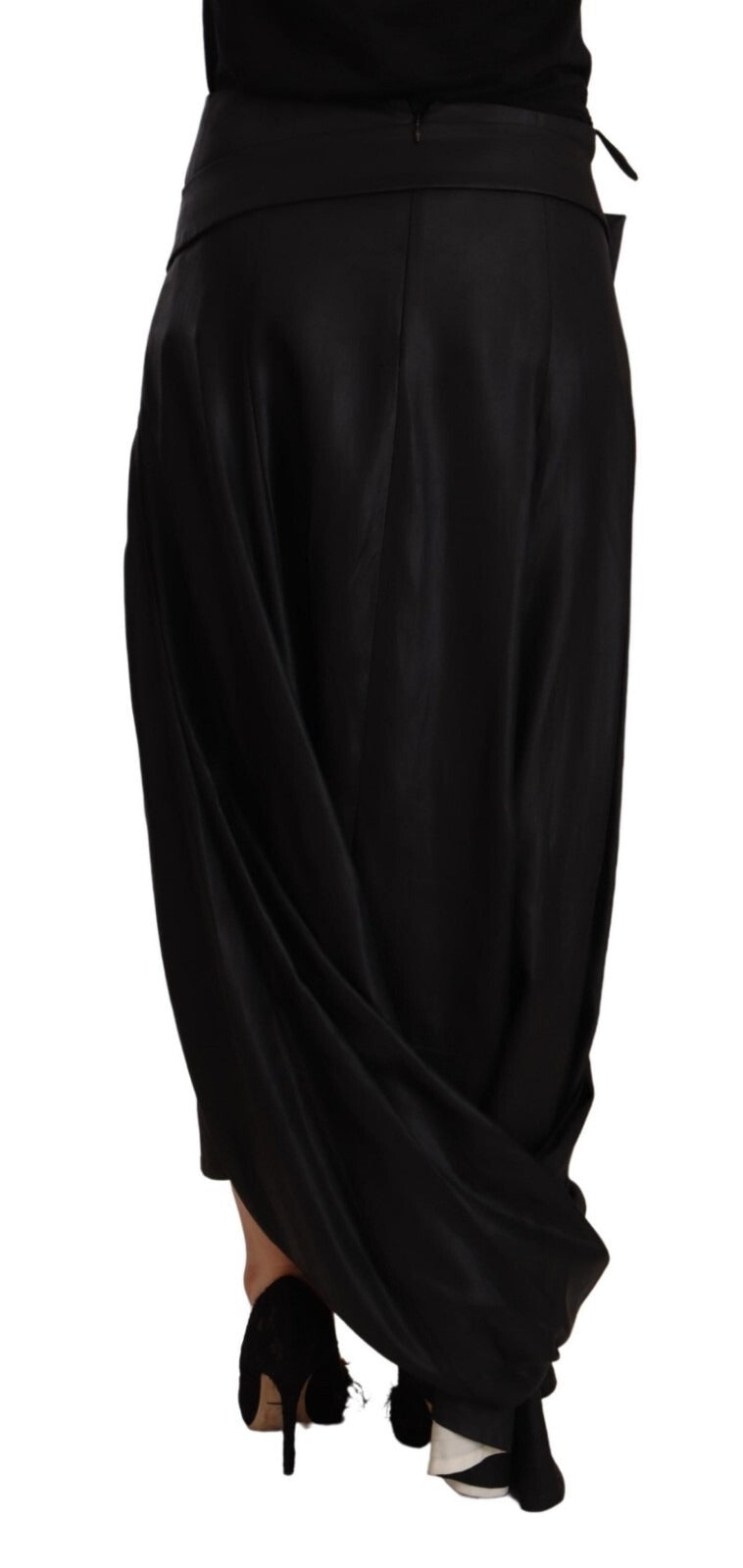 Celine Acetate Black High Waist omslagsskjørt med asymmetrisk kant