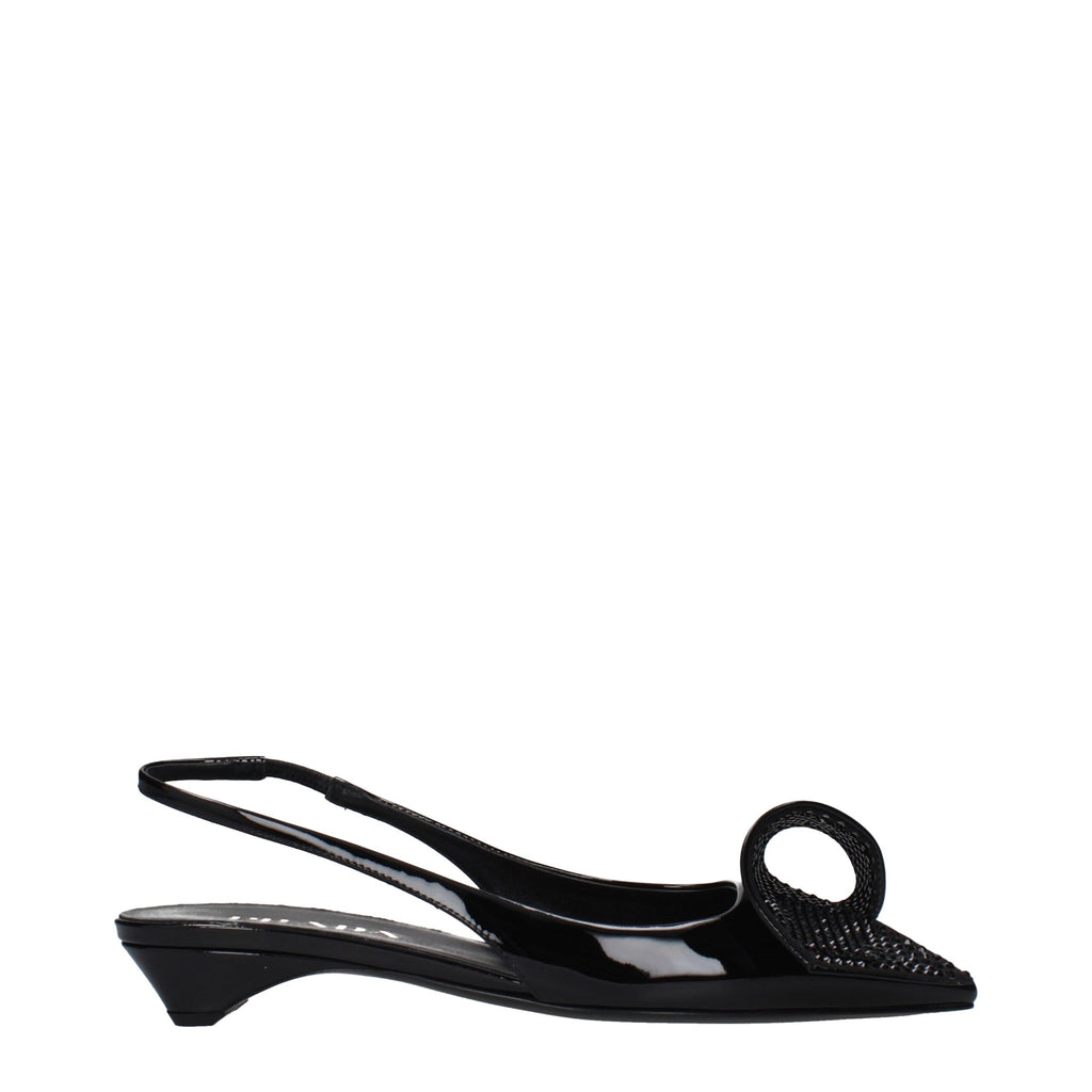 Sandalias planas de cuero negro Prada