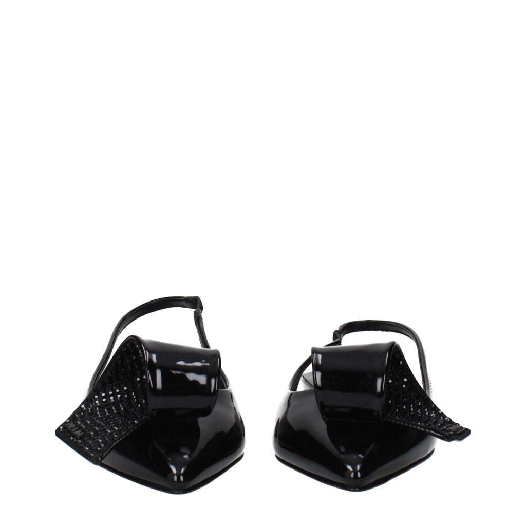Sandalias planas de cuero negro Prada
